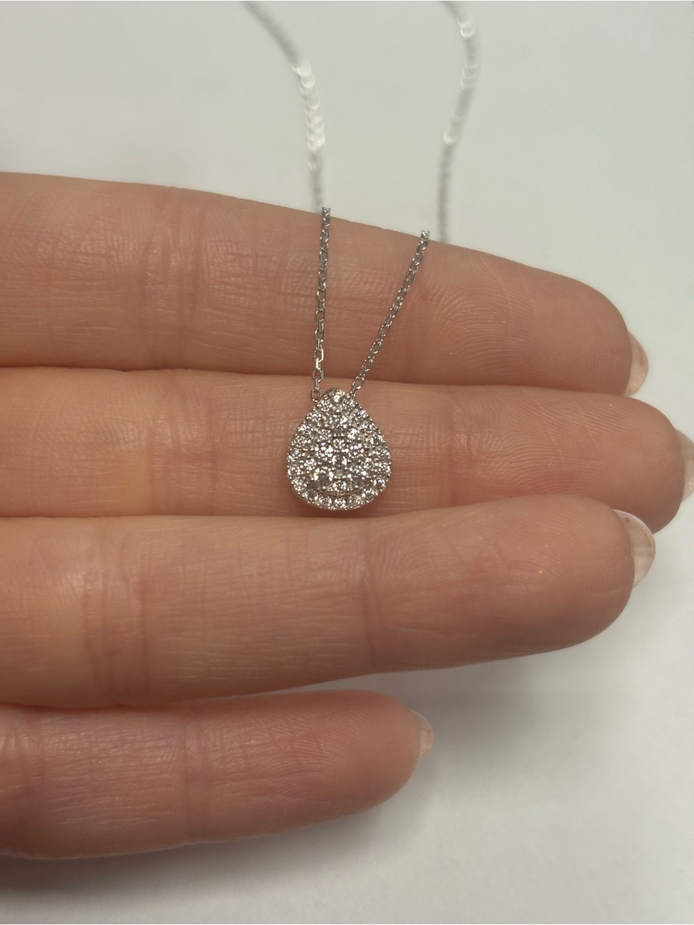 Suzy Levian Sterling Silver White CZ Teardrop Pavé Pendant Necklace Sample NWT